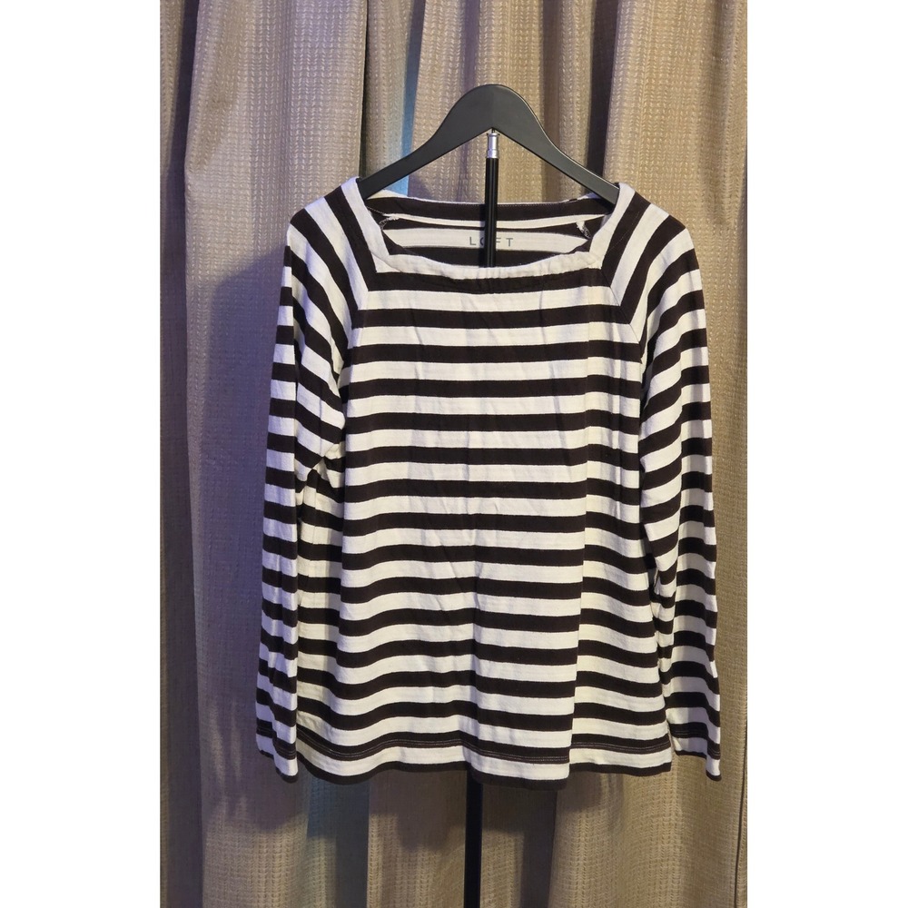 Loft‎ Long Sleeve Striped Blouse Women's Size XL Brown White